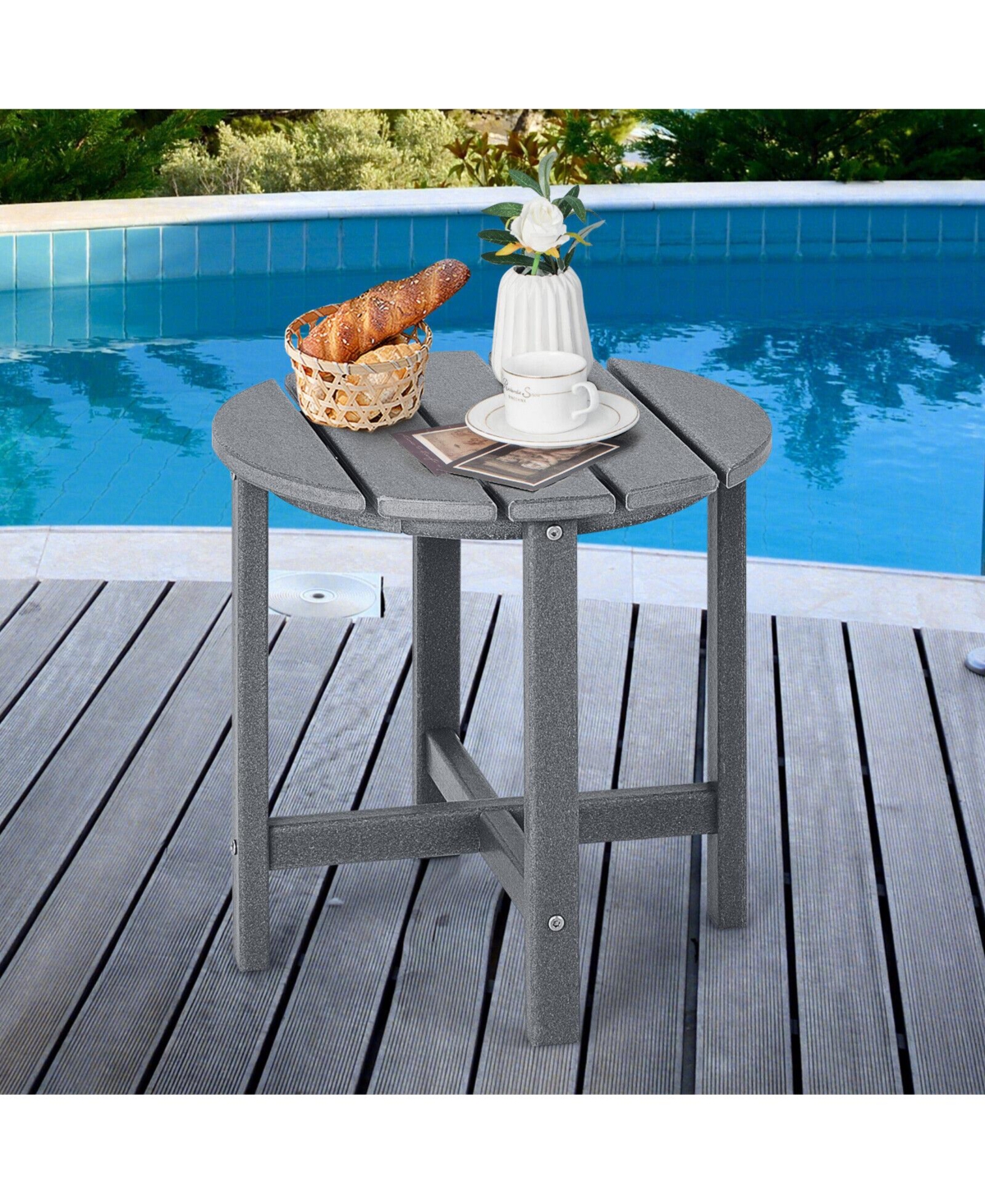 Slickblue 18 Inch Round Weather-Resistant Adirondack Side Table
