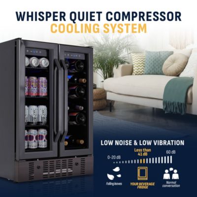 24" Wine & Beverage Refrigerator, 18-Bottle & 60-Can Capacity, Built-in Dual Zone Cooler with French Doors