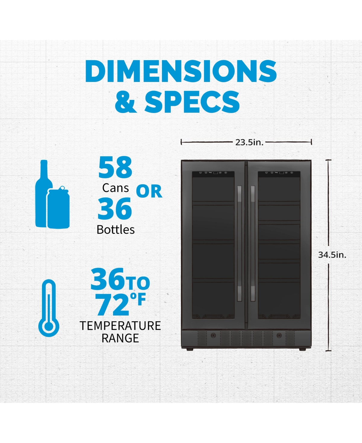 Newair Wine and Beverage Refrigerator and Cooler, 18 Bottle and 60 Can Capacity, Built-in Dual Zone Fridge with French Do
