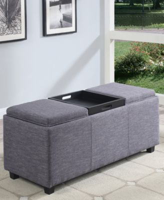 Avalon Fabric Rectangular Storage Ottoman with 3 Trays