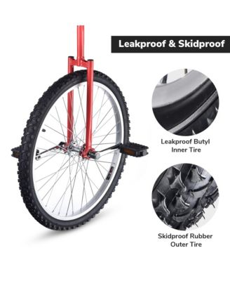 24 In Wheel Outdoor Unicycle Adjustable Seat Anti-Skid Pedal Circus Bike for Adults Teenagers Kids, Red