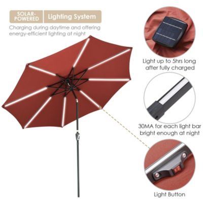 9ft Solar LED Patio Umbrella Outdoor Yard Parasol Cafe Sunshade Tilt with Crank