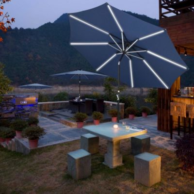 9ft Solar Power LED Patio Umbrella Outdoor Yard Parasol Sunshade Tilt with Crank