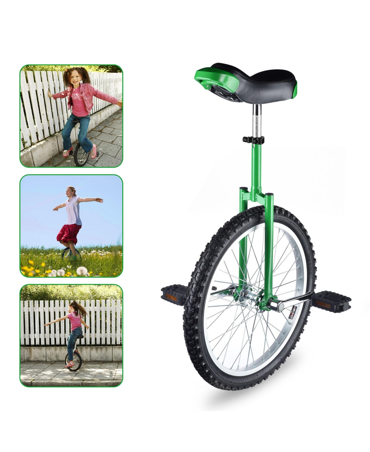 Yescom 20 In Wheel Outdoor Unicycle Leakproof Butyl Tire Circus Bike Balance Training for Adults Teenagers Kids,- Green