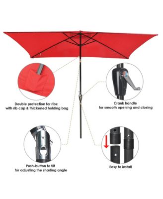 10x6.5FT Rectangle Outdoor Solar LED Patio Umbrella with Crank Tilt for Table Market Yard Deck Pool Party Red