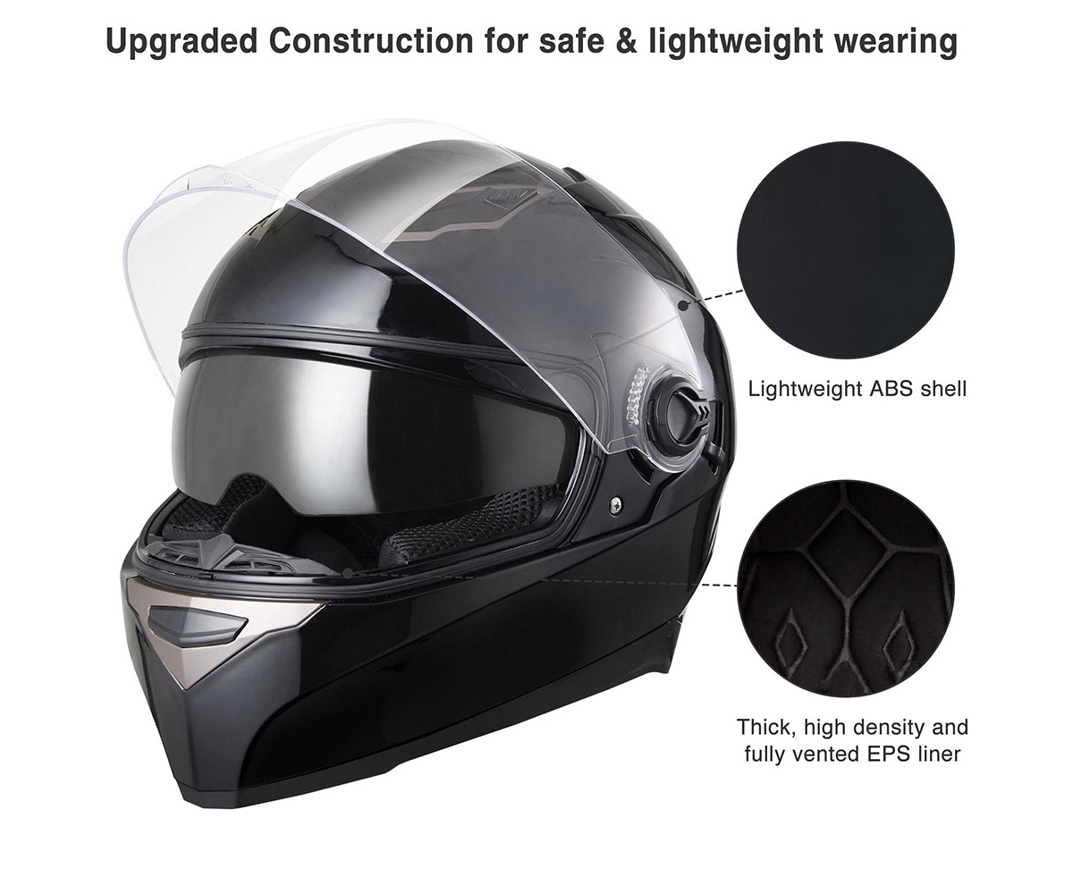 Ahr Run-F1 Dot Motorcycle Full Face Helmet Dual Visors Sun Shield Abs Air Vent Motorbike Touring
