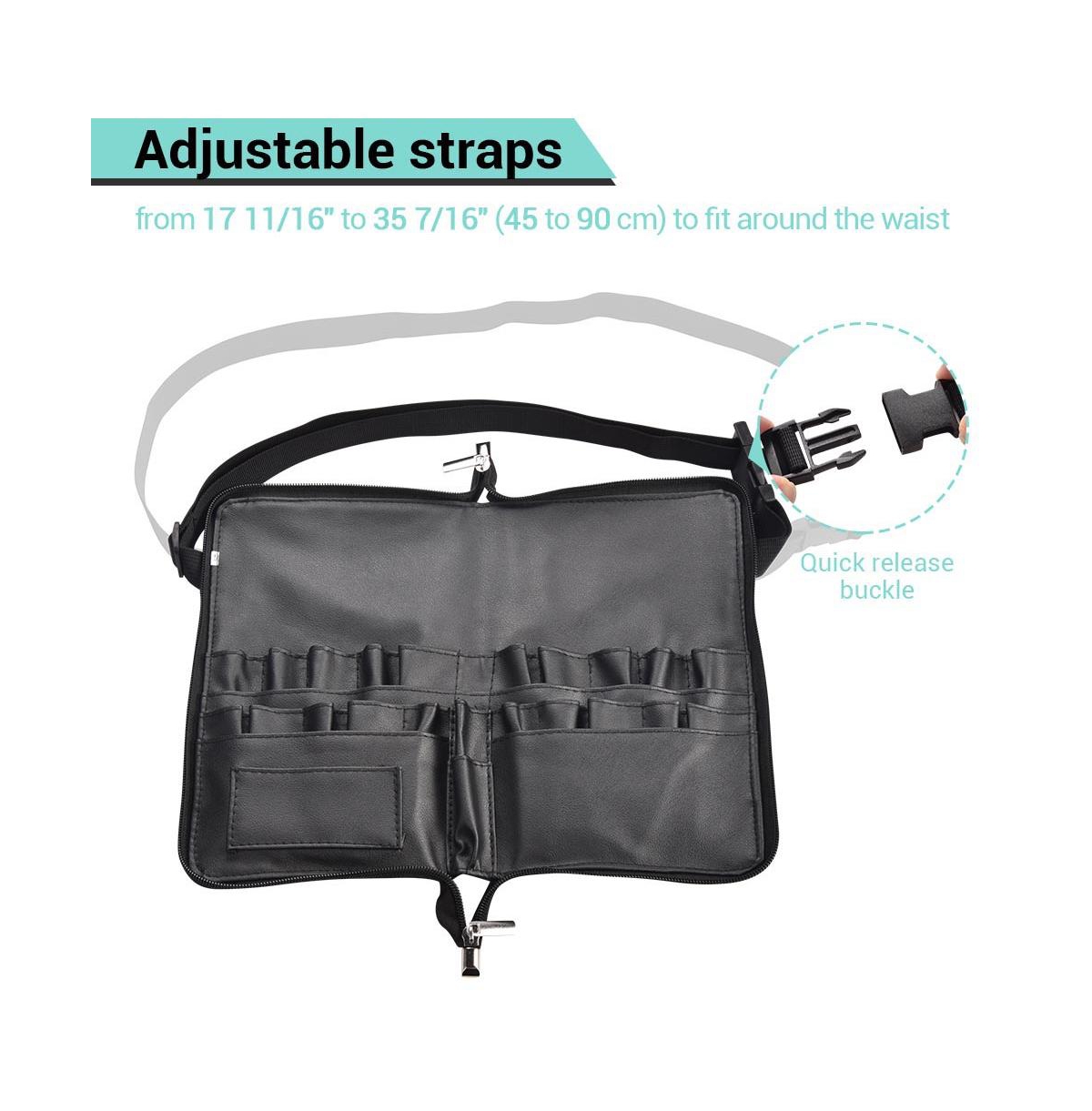 Byootique 2in1 Foldable Brush Holder Waist Zipper Bag Professional Multi Portable Cosmetic Makeup Pouch with Belt Strap
