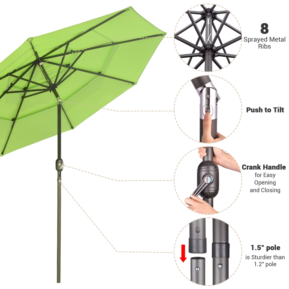 Yescom 10 Ft 3 Tier Patio Umbrella with Crank Handle Push to Tilt Yard Outdoor