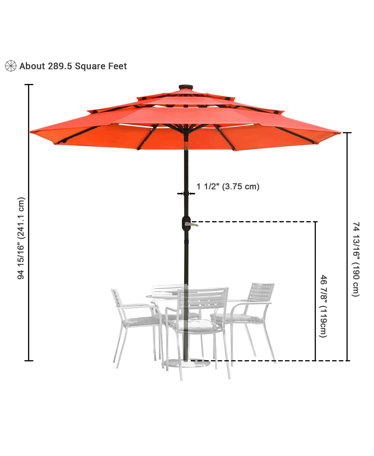 Yescom Ft 3 Tier Patio Umbrella with Solar Led Crank Tilt Button Aluminum Backyard