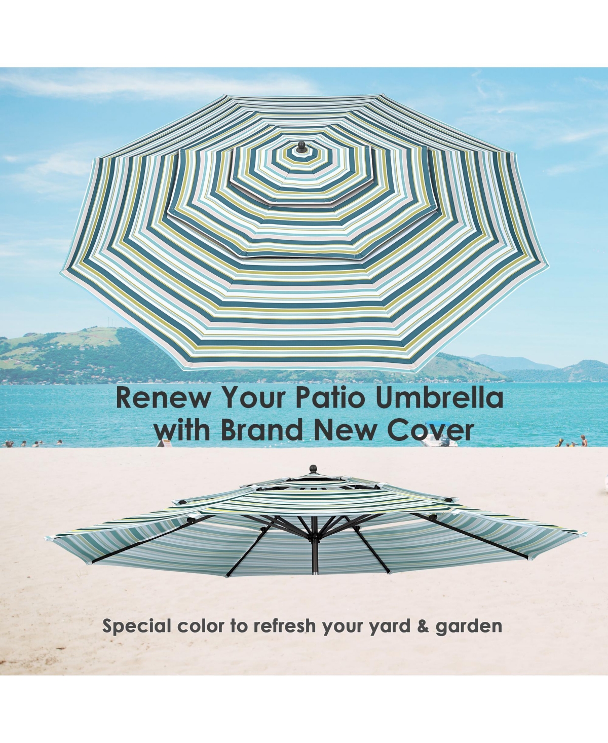 3-Tier Patio Umbrella Replacement Canopy Market Table Top Outdoor Deck