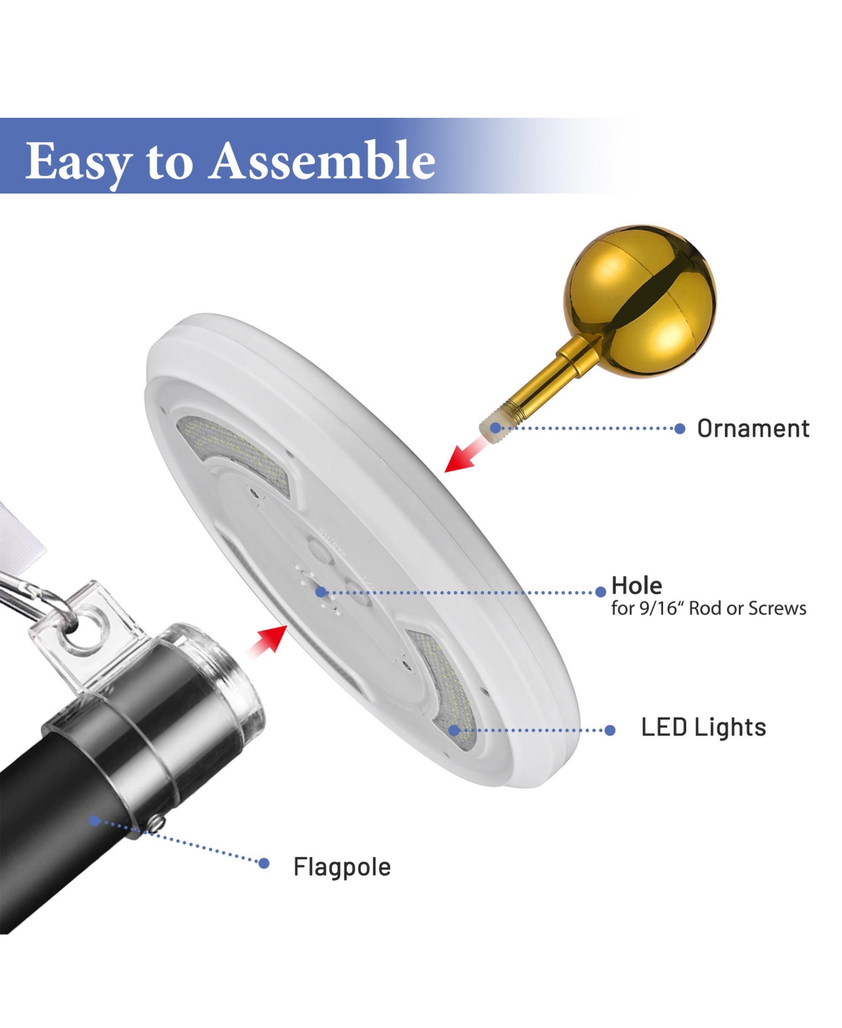 Yescom 30 Ft Telescopic Aluminum Flag Pole Kit with 111 Led Solar Light Us Flag Garden