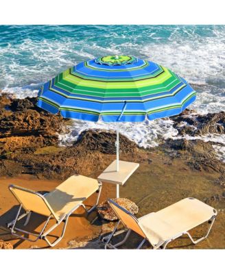 7 Ft Striped Outdoor Umbrella UV Protection Sunshade Tilt Sand Anchor