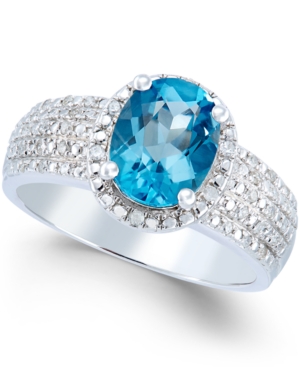 image of Blue Topaz (2 ct. t.w.) and Diamond (1.8 ct. t.w.) Ring in Sterling Silver