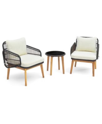 3 Pieces Patio Furniture Set with Cushioned Chairs and Tempered Glass Side Table-Black