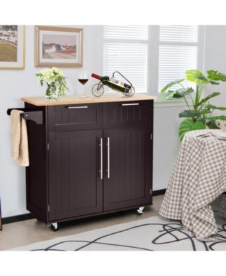 Heavy Duty Rolling Kitchen Cart with Tower Holder and Drawer-Brown