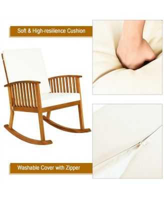 Outdoor Acacia Wood Rocking Chair with Detachable Washable Cushions