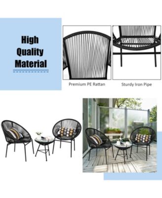3PCS Patio Acapulco Furniture Bistro Set with GlassTable-Black