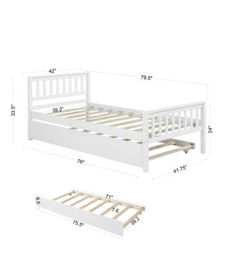 Twin Bed With Trundle, Platform Bed Frame With Headboard And Footboard, For Bedroom Small