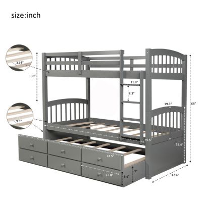 Streamdale Twin Bunk Bed with Ladder, Rail, Trundle and Drawers