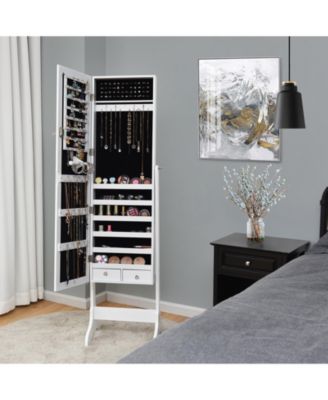 Lockable Mirrored Jewelry Cabinet Armoire Storage Organizer Box