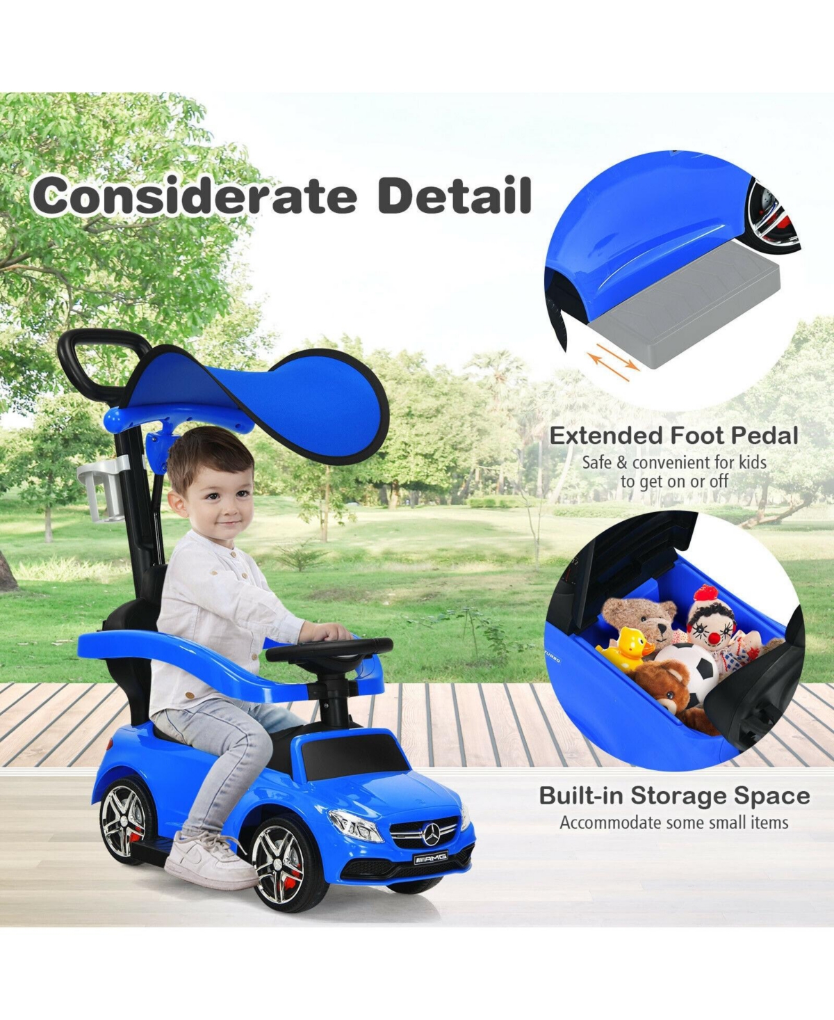 Sugift 3-in-1 Mercedes Benz Ride-on Toddler Sliding Car