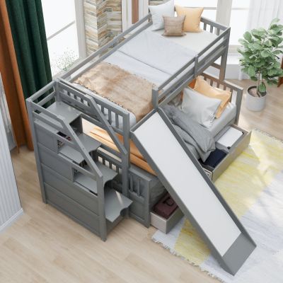 Streamdale Twin Over Full Bunk Bed With Drawers, Storage And Slide, Multifunction