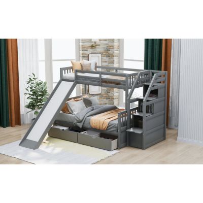 Streamdale Twin Over Full Bunk Bed With Drawers, Storage And Slide, Multifunction