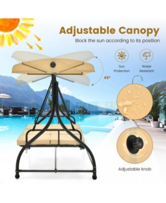 3 Seat Outdoor Porch Swing with Adjustable Canopy