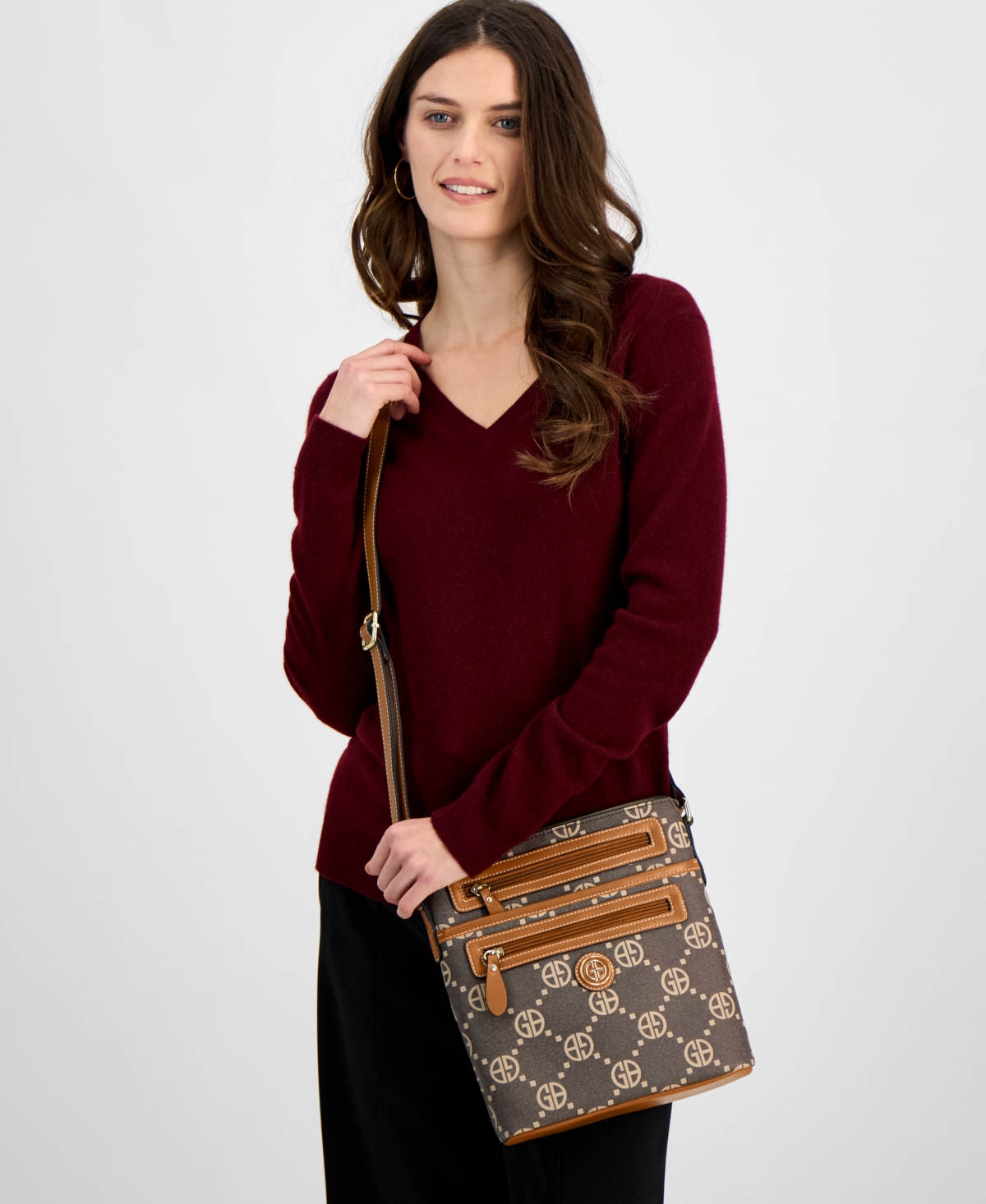 Giani Bernini Monogram Signature North South Crossbody - Brown  Taupe