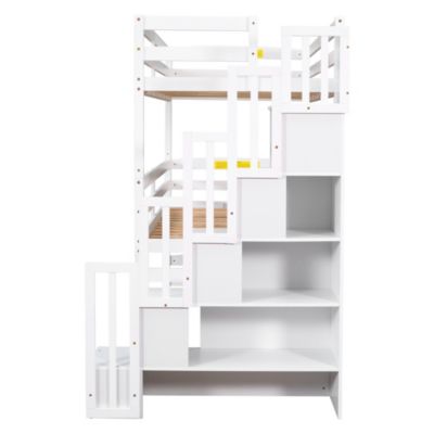 Streamdale Twin Size Triple Bunk Bed With Storage Staircase, Separate Design