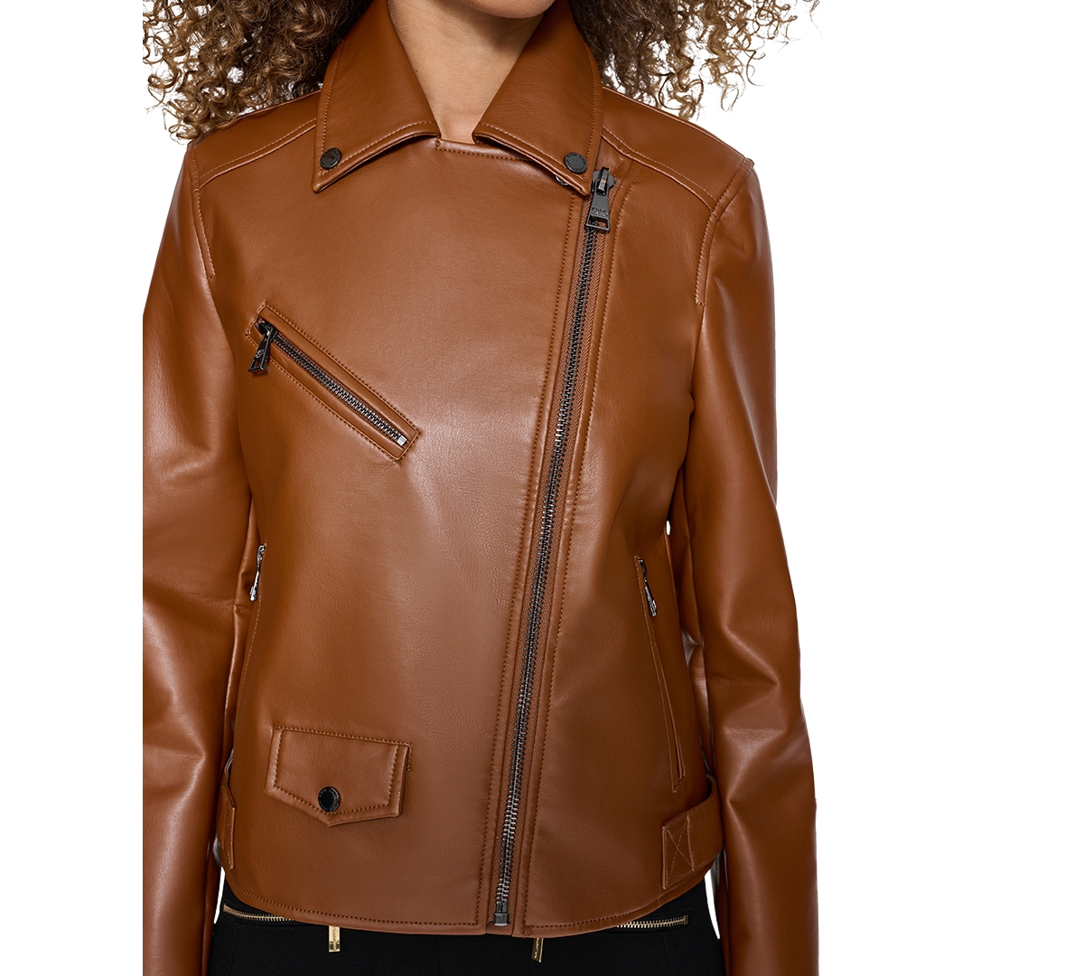 Karl Lagerfeld Petite Faux-Leather Asymmetric Moto Coat, Created for Macy's