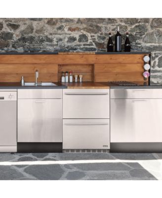 24" Built-in 20 Bottle and 80 Can Dual Drawer Indoor/Outdoor Wine and Beverage Fridge in Weatherproof Stainless Steel with Easy Glide Casters