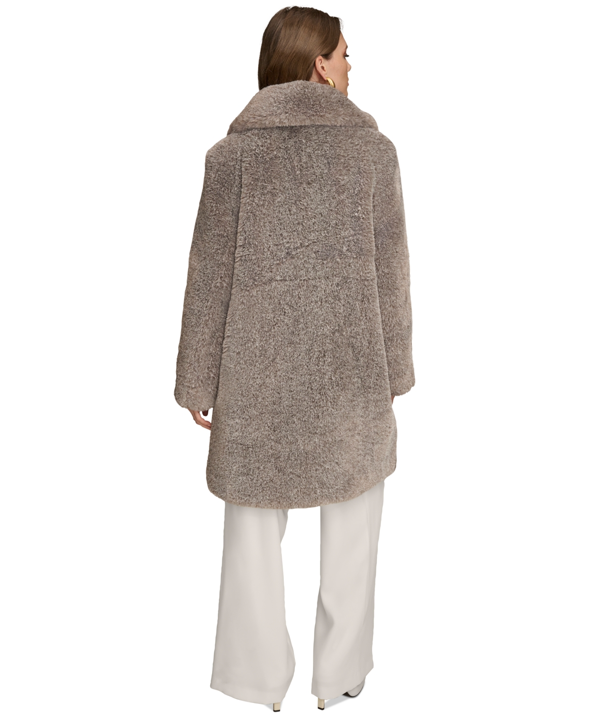 Donna Karan New York Women's Notched-Collar Faux-Fur Coat