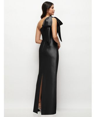 Women's Oversized Bow One-Shoulder Satin Column Maxi Dress