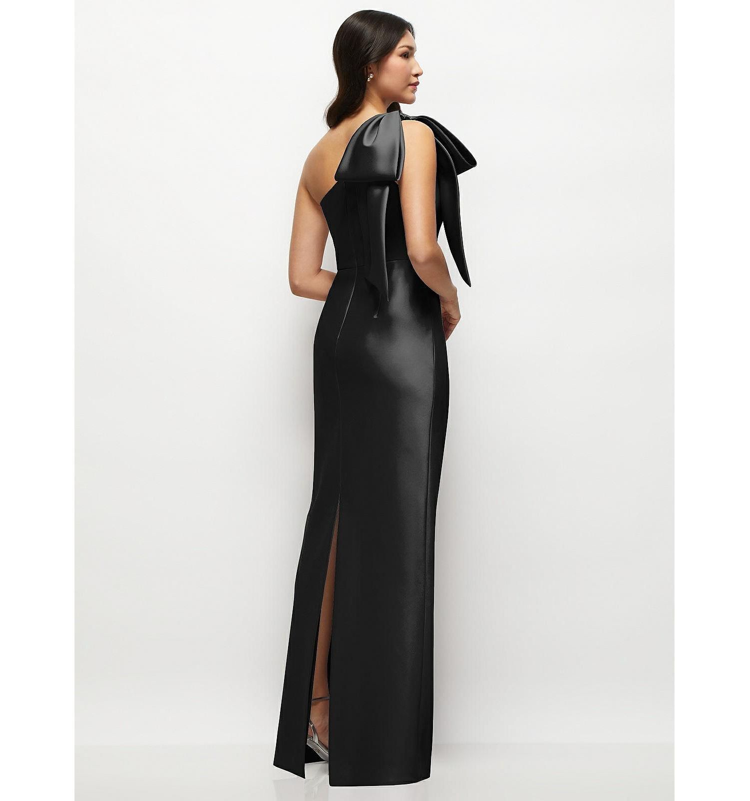 Women's Oversized Bow One-Shoulder Satin Column Maxi Dress