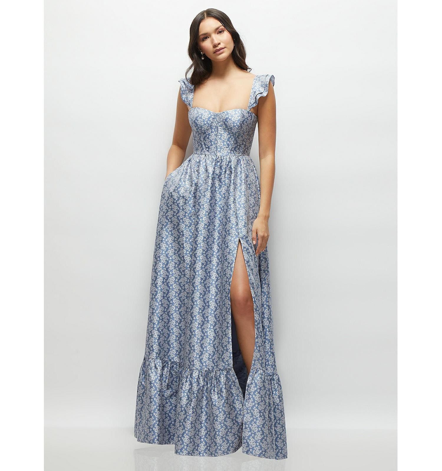 Women's Marguerite Floral Corset Maxi Dress with Ruffle Straps and Skirt