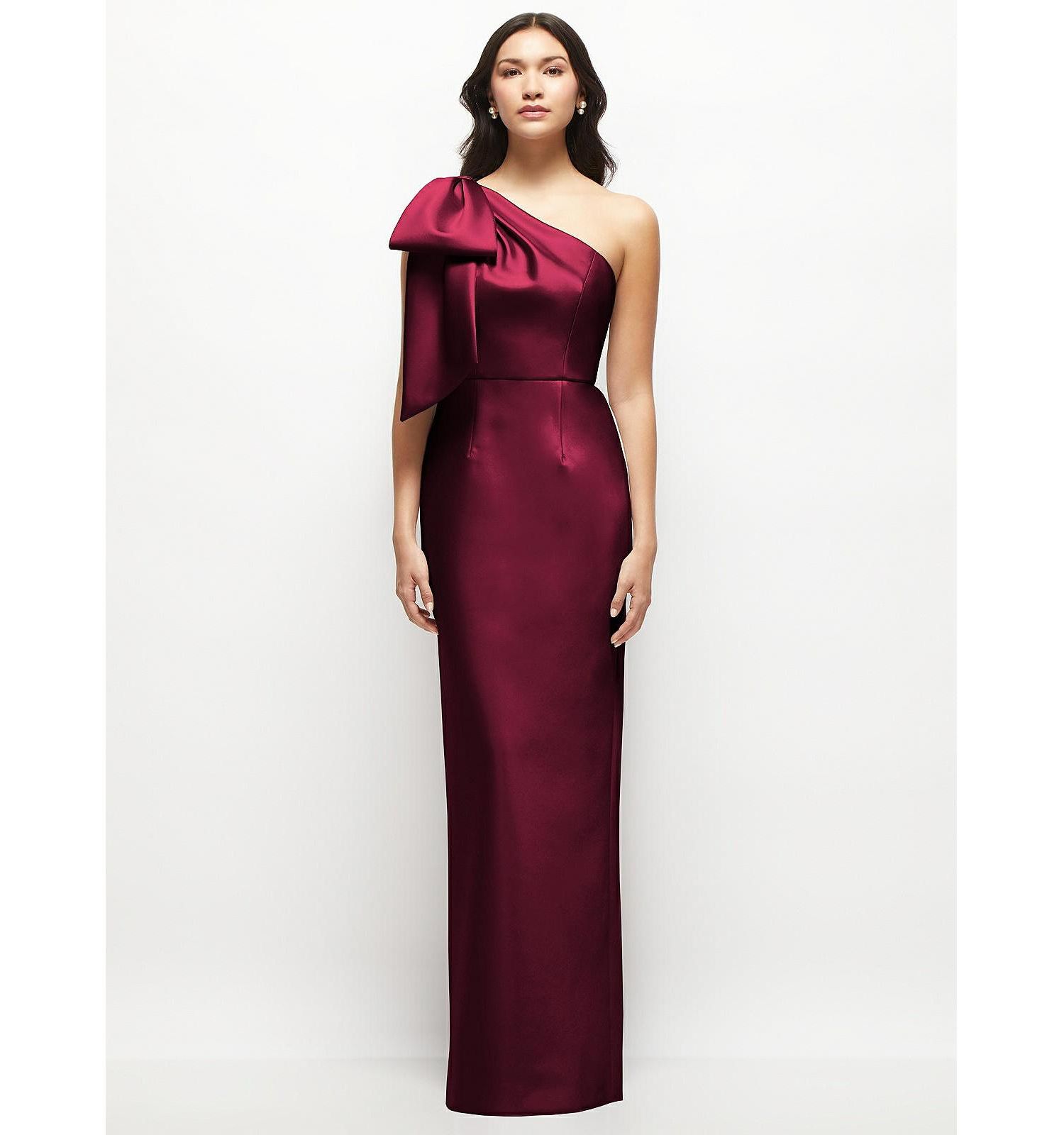 Women's Oversized Bow One-Shoulder Satin Column Maxi Dress