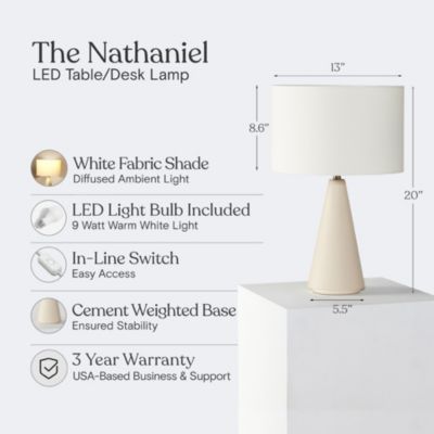 Nathaniel 20" Cement LED Table Lamp with Cream Drum Shade