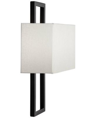 Modena Modern Art Deco Wall Light Sconce Black Hardwire 9 1/2" Fixture Silvery Faux Silk Shade for Bedroom Bathroom Vanity Reading