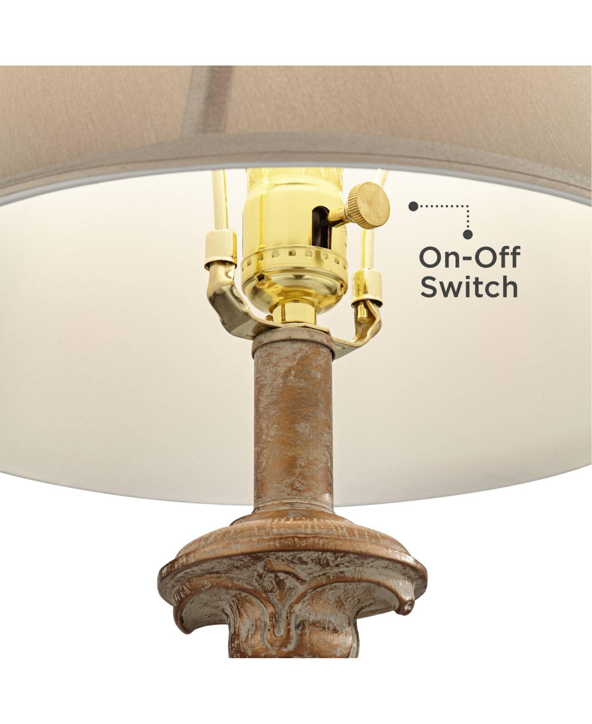 Elize Traditional French Country Style Vintage like White Washed Candlestick Table Lamps High Set of 2 Bell Shade for Living Room Bedroom House