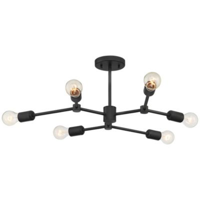 Marco Industrial Ceiling Light Semi Flush Mount Fixture 26" Wide Black 6-Light Branching for Bedroom Kitchen Living Room Hallway