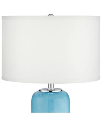 Nimbus Modern Accent Table Lamp 22" High Blue Art Glass with LED Nightlight White Drum Shade for Bedroom Living Room Bedside Office Kids