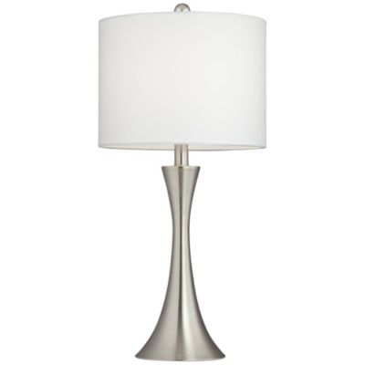 Gerson Modern Table Lamps 24" High Set of 2 Brushed Nickel with Dimmers LED White Drum Shade for Bedroom Living Room Bedside Nightstand