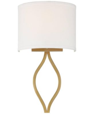 Modern Wall Light Sconce Warm Brass Hardwired 19 1/2" High Fixture Half Moon Linen Shade for Bedroom Living Room