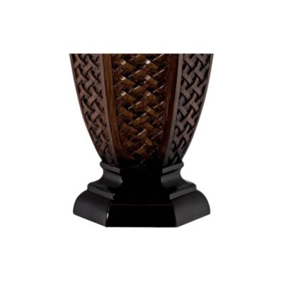 Tropical Table Lamp 29" Tall Woven Wicker Pattern Beige Linen Drum Shade for Living Room Family Bedroom Bedside Nightstand