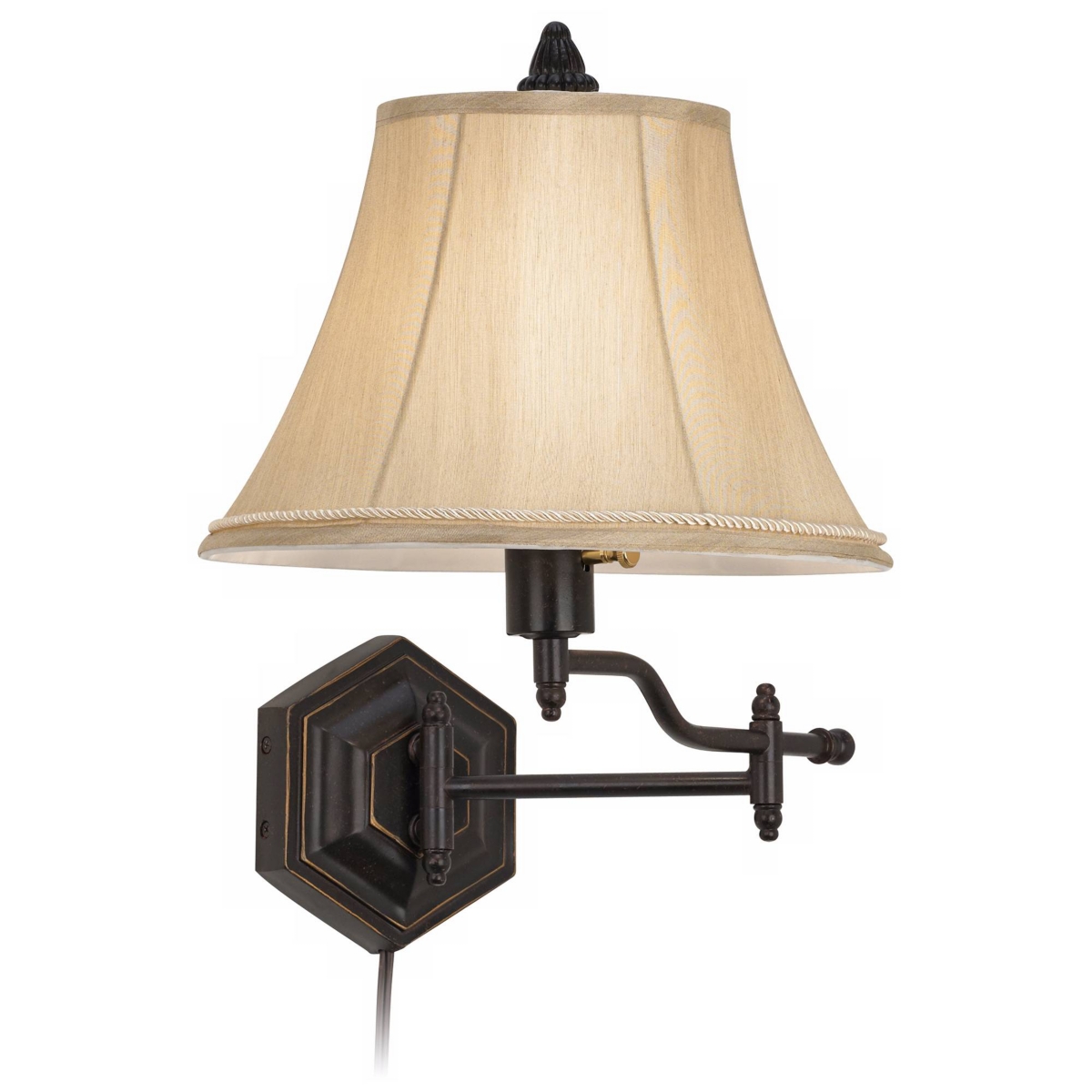 Hexagon Country Swing Arm Adjustable Wall Mounted Lamp Bronze Plug-In Light Fixture Dimmable Gold Bell Shade for Bedroom Bedside House Reading Living