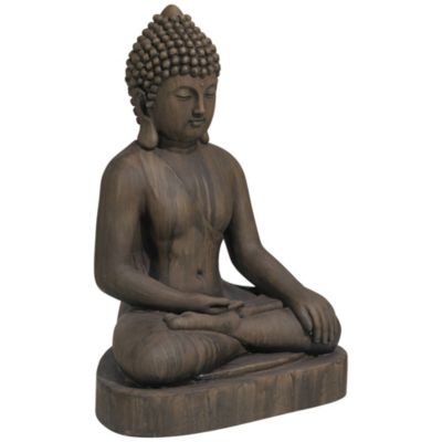 Sitting Buddha Statue Sculpture Zen Asian Decor Outdoor Garden Yard Dark Sandstone Faux Stone Finish 29 1/2" High