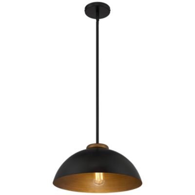 Janie Black Gold Pendant Light 15.50" Wide Modern Industrial Dome Metal Shade Fixture for Dining Room House Foyer Kitchen Entryway Bedroom Living High Ceilings - Possini Euro Design