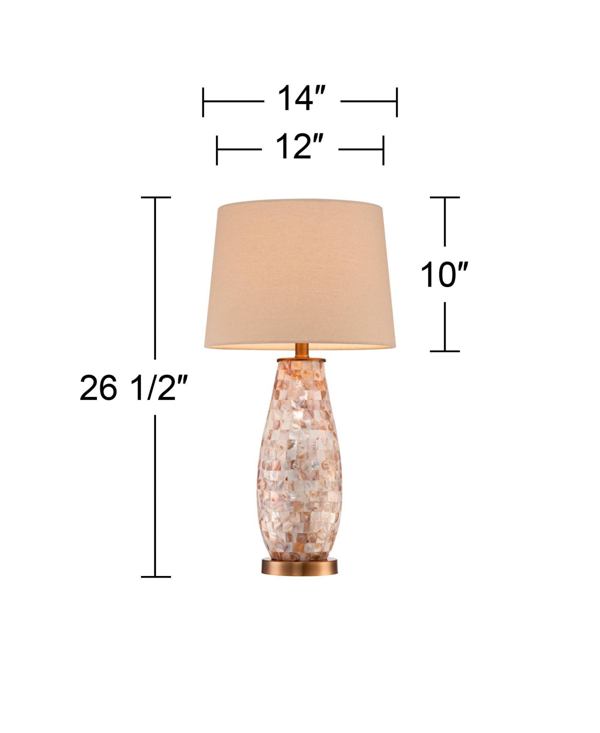 Kylie Cottage Style Table Lamp High Mother of Pearl Tile Vase Glass Brass Metal Beige Drum Shade Decor for Living Room Bedroom House Bedside Nig