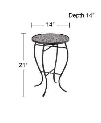 Zaltana Modern Black Metal Round Outdoor Accent Side Table 14" Wide Free-Form Mosaic Tile Tabletop Gracefully Curved Legs for Spaces Porch Patio Home House Balcony Yard Deck - Teal Island Designs